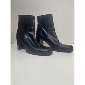 Enzo Angiolini Women's Black Leather Boots 9.5M  3.5" Block Heel Stretch Upper